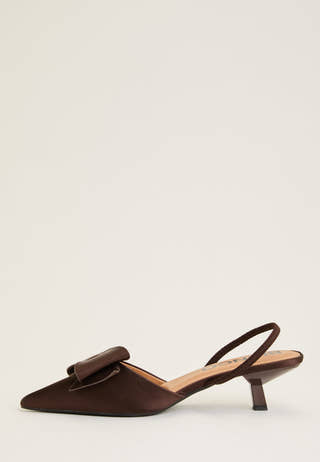 Biakristin Kitten Heel Bow Slingback Satin Brown