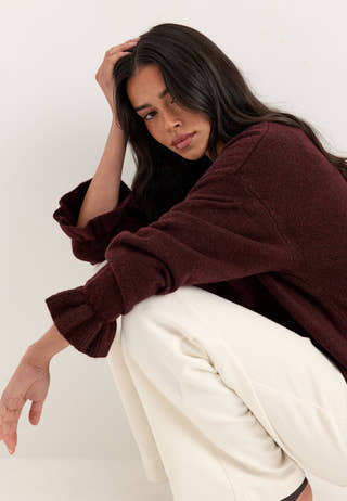 Pcsally Ls Frill Cuff Knit Red