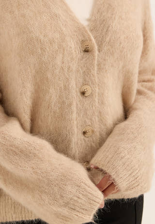 Objharry L/S LO KNIT CARDIGAN Beige