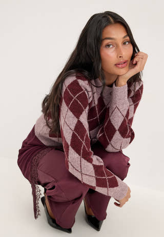 Vmhalo Ls O-neck Argyle Cardigan Purple