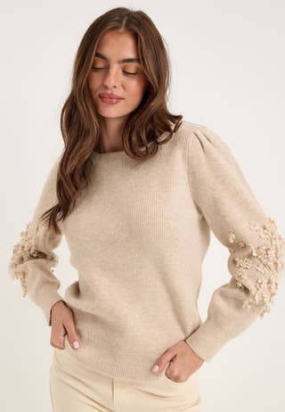 Objjucca L/S RE KNIT PULLOVER Beige