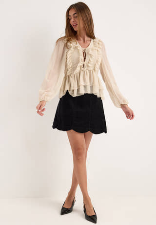 Onlseitre L/S FRILL TOP CC WVN White