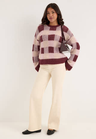Slwlulu Loose Ls Check Knit O-neck Red