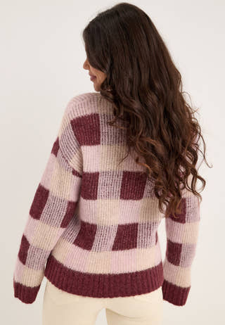 Slwlulu Loose Ls Check Knit O-neck Red