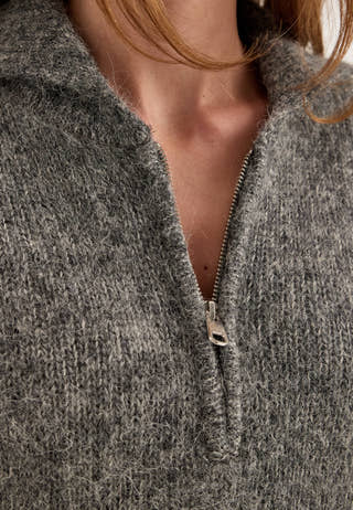 Slwanjuli Ls Knit Half Zip Grey