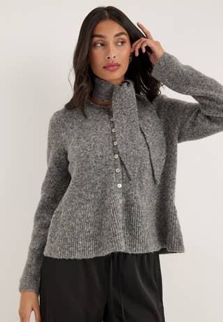 Objnivin L/S SCARF KNIT CARDIGAN Grey