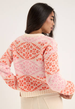 Onlcaro Ls Pattern O-neck Cc Knt White