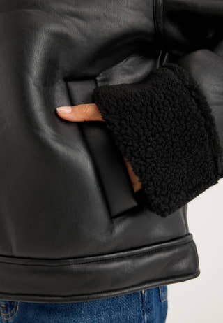 Pcava Coated Aviator Jacket Black