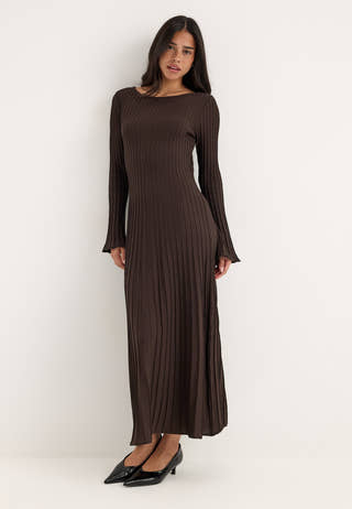 Vmalessandria Ls Boatneck Ankle Dress Brown