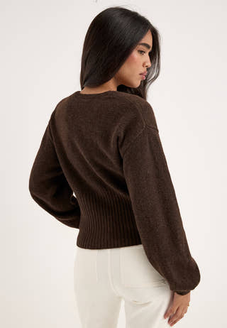 Pcsally Ls V-neck Button Knit Brown