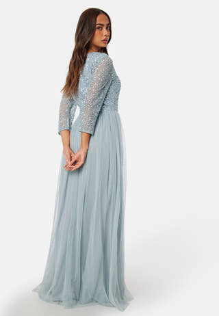 Long Sleeve Sequin Bodice Maxi Dress