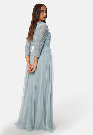 Long Sleeve Sequin Bodice Maxi Dress