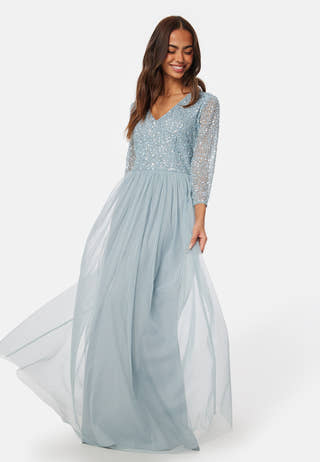 Long Sleeve Sequin Bodice Maxi Dress
