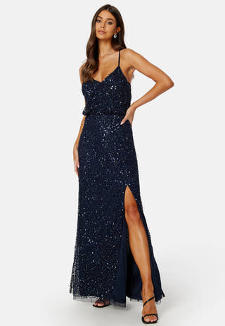 Sequin Strappy Maxi Dress With Split