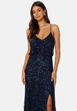 Sequin Strappy Maxi Dress With Split
