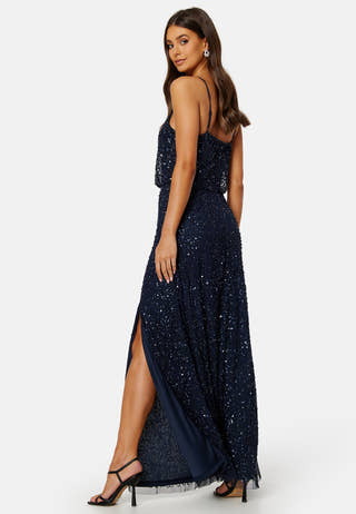 Sequin Strappy Maxi Dress With Split