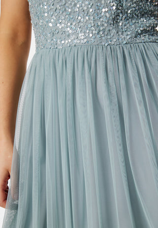 Short Sleeve Sequin Embellished Maxi Dress