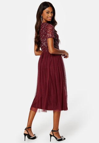 Short Sleeve Sequin Embellished Midi Dress