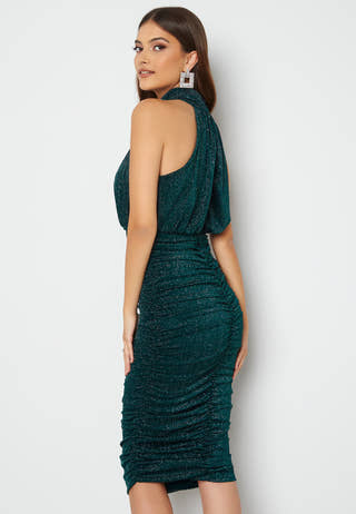 Sparkle High Neck Rouch Midi Dress