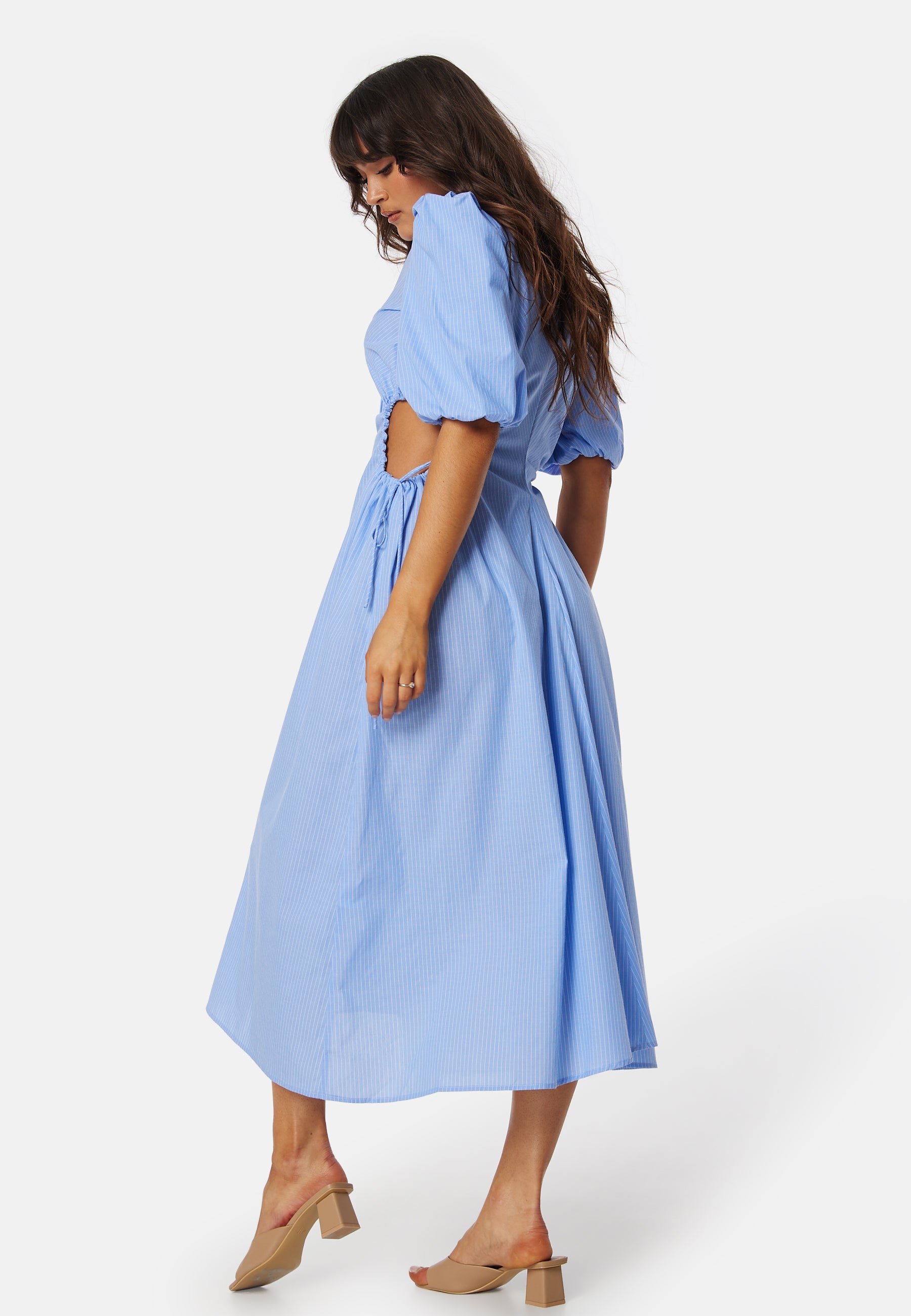 cut out midi shirt dress Striped Cutout Midi Shirt Dress