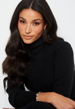 Roll Neck Rib Knit Midi Dress