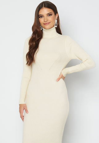 Roll Neck Rib Knit Midi Dress