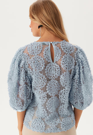 3D Flower Puff Sleeve Bluse