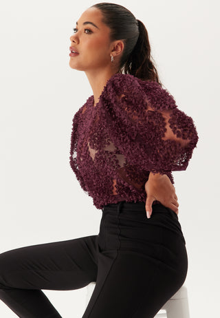 3D Flower Puff Sleeve Blouse