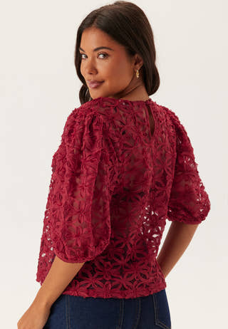 3D Flower Puff Sleeve Blouse