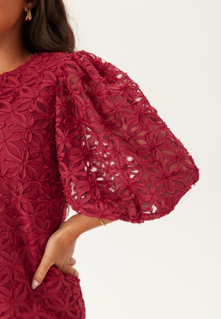 3D Flower Puff Sleeve Dress