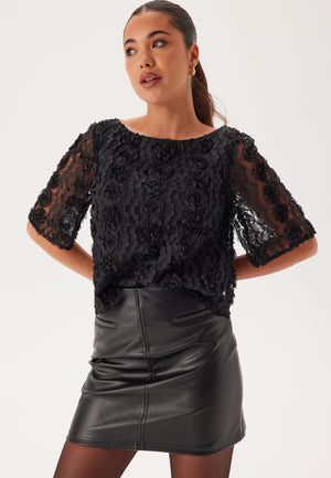3D Flower Kortermet Bluse