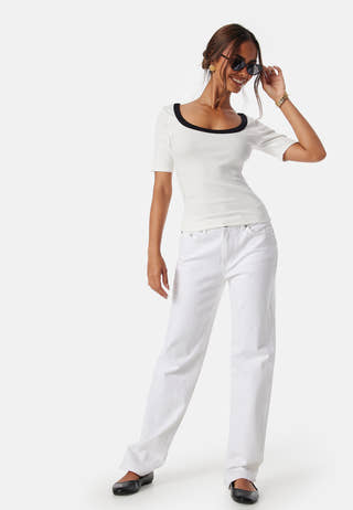 Contrast Rib Short Sleeve Top