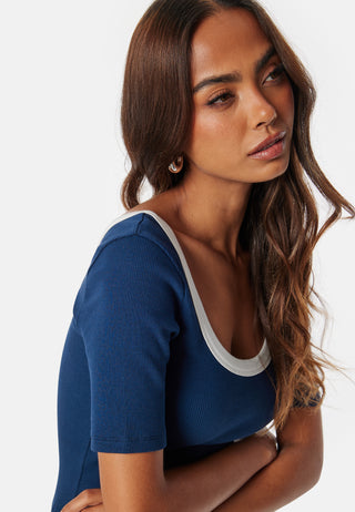 Contrast Rib Short Sleeve Top