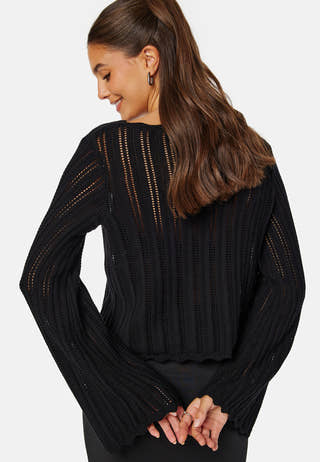 Boat Neck Structure Knitted Sweater