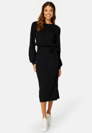 Round Neck Rib Knitted Midi Dress