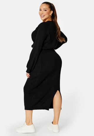 Round Neck Rib Knitted Midi Dress