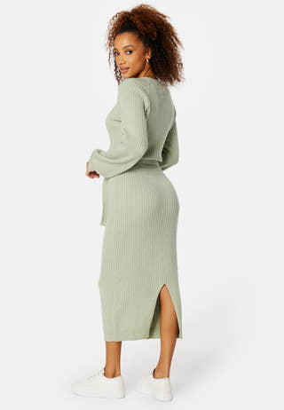 Round Neck Rib Knitted Midi Dress