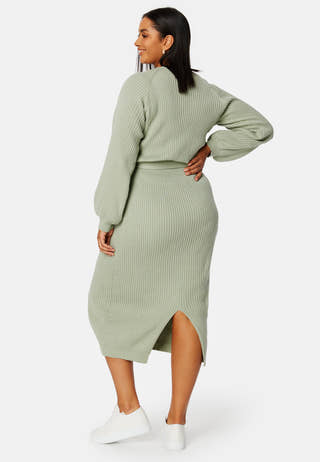 Round Neck Rib Knitted Midi Dress
