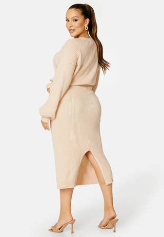 Round Neck Rib Knitted Midi Dress