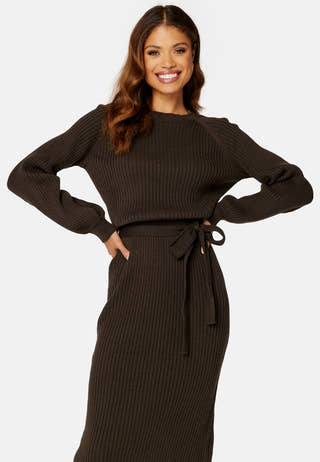 Round Neck Rib Knitted Midi Dress