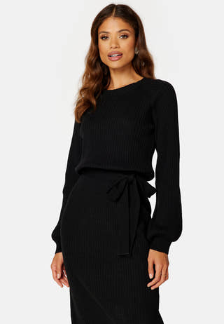 Round Neck Rib Knitted Midi Dress
