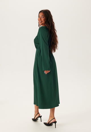 Boatneck Satin Midi Dress