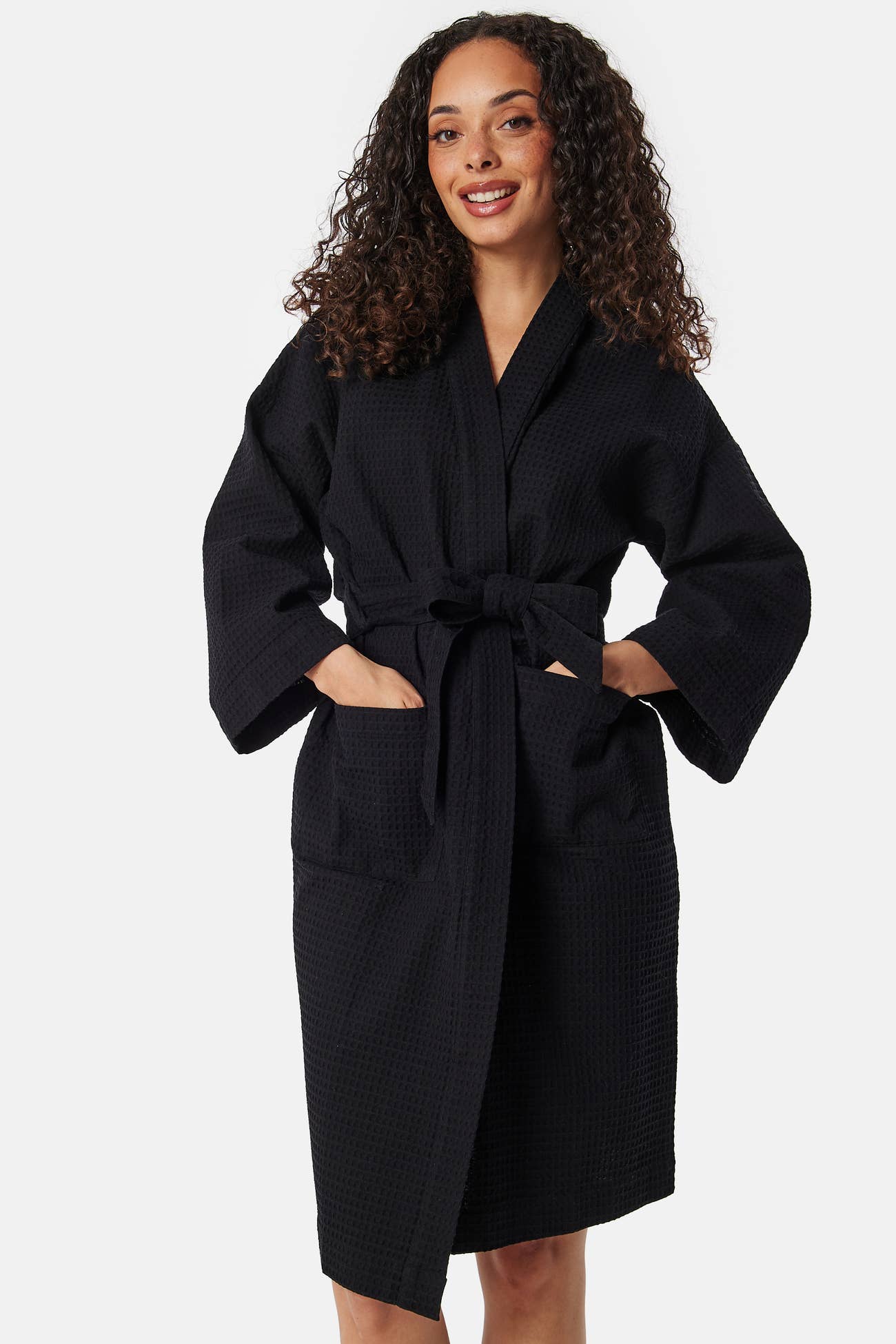 Crop Robe Bubbleroom – Cotton Waffle Robe – Black – Black