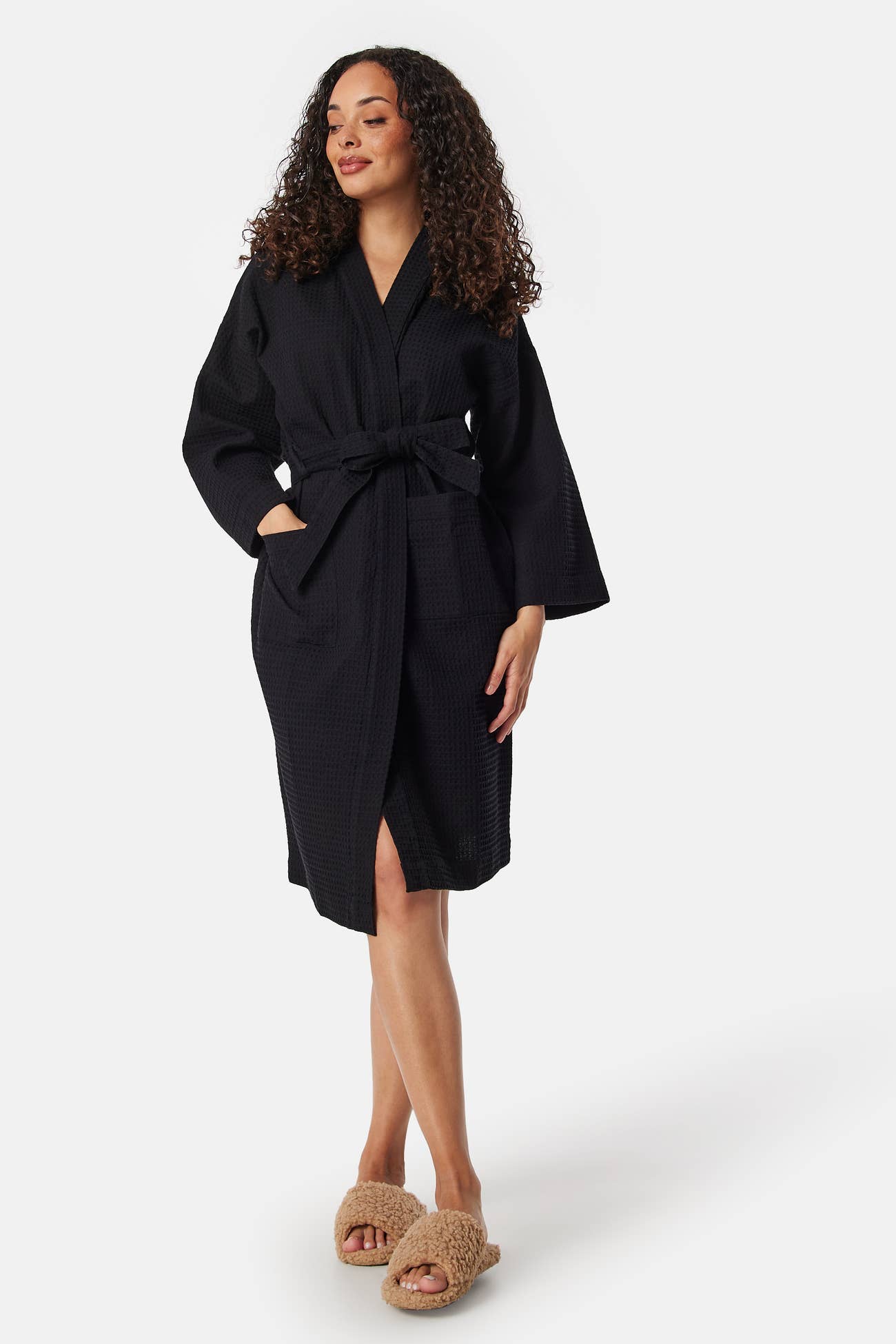 Delta Room Robe Bubbleroom – Cotton Waffle Robe – Black – Black