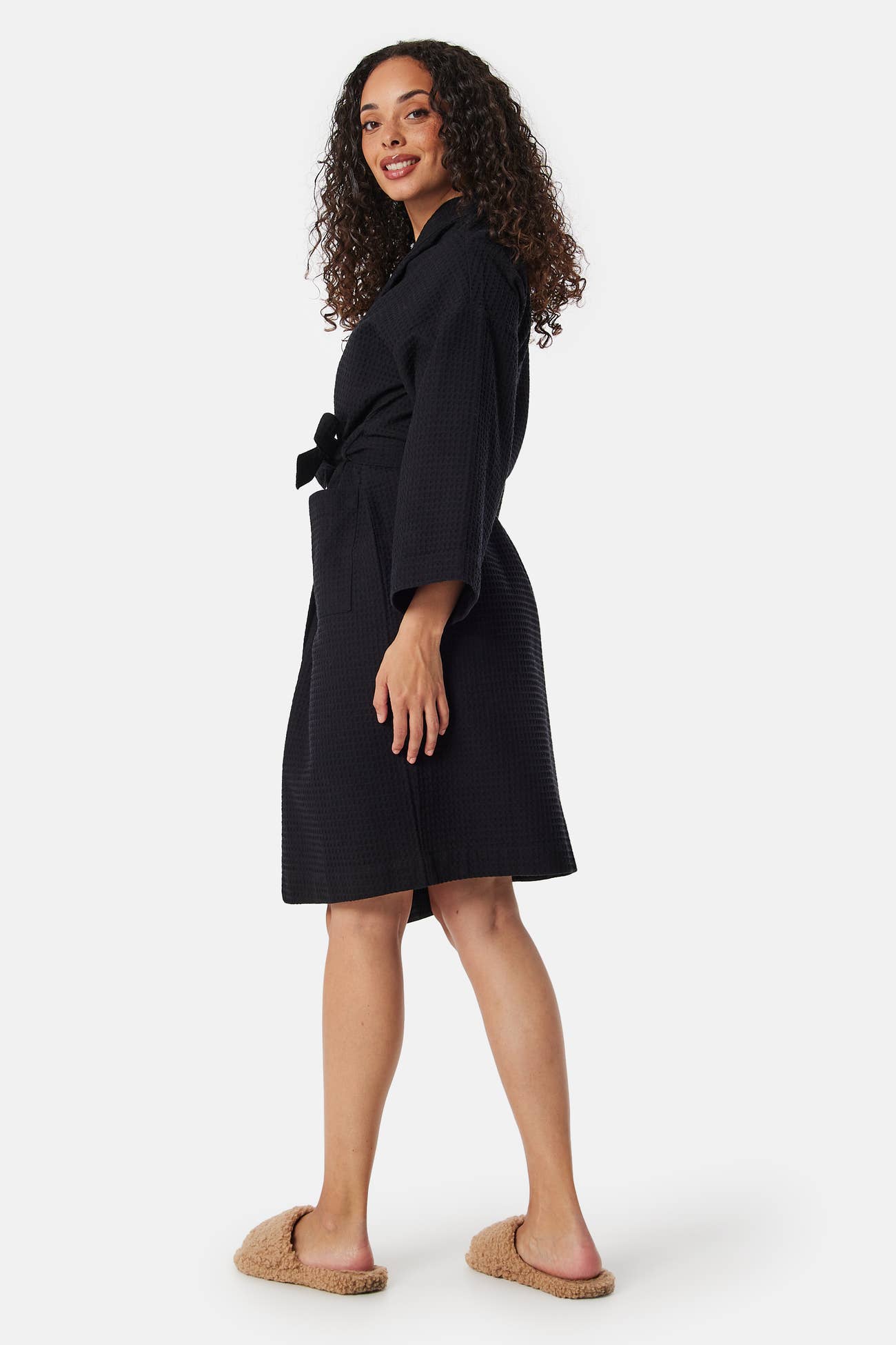 Delta Room Robe Bubbleroom – Cotton Waffle Robe – Black – Black