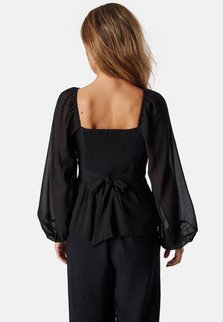 Square Neck L/S Georgette Blouse