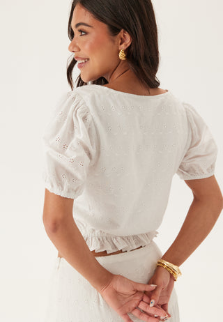 Broderie Anglaise kortermet bluse