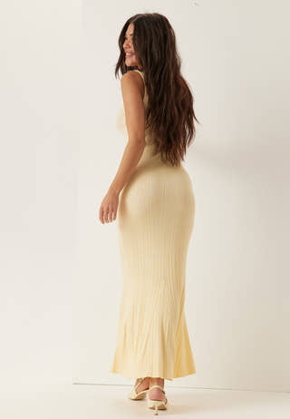 Bubbleroom Carrie Knitted V-neck Dress Dresses Yellow Bubbleroom Carrie Knitted V-neck Dress Dresses Yellow