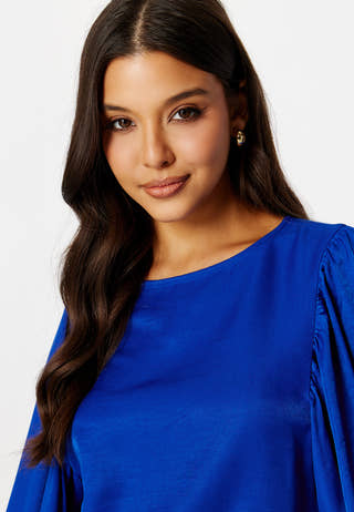 Round Neck Balloon Sleeve Blouse