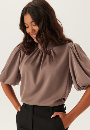 Chimney Collar Puff Sleeve Bluse